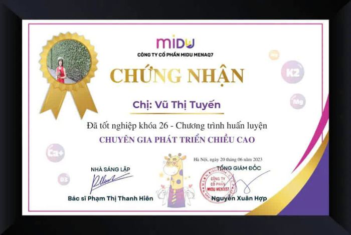 Chứng nhận tốt nghiệp khóa 26 Chuyên gia phát triển chiều cao